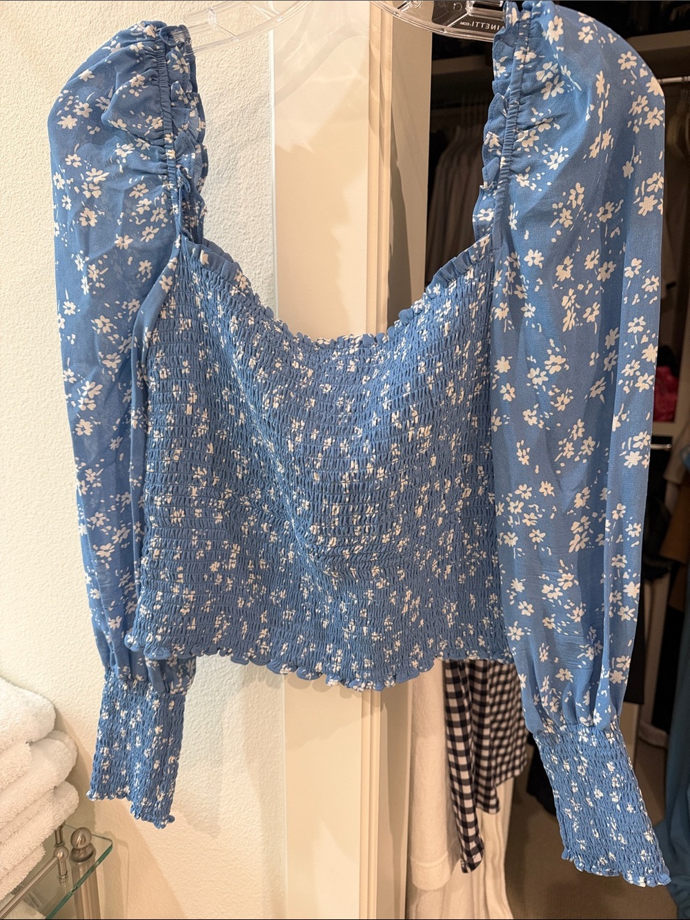 Reformation Floral Long-Sleeve Blue Top